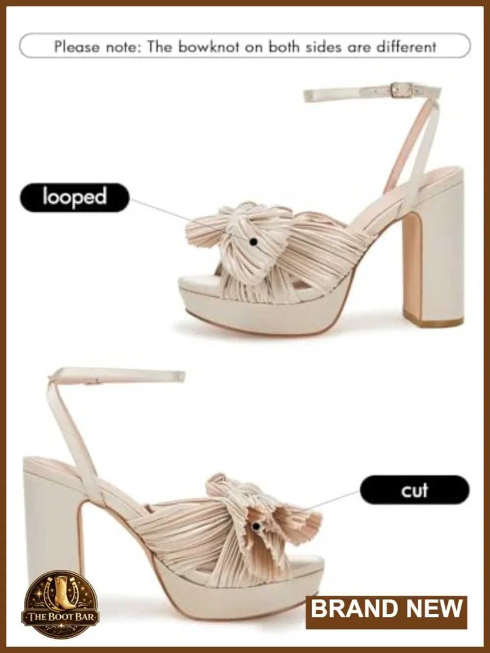 Pleated Bow Knot Chunky Platform Heeled Sandals Women's Open Toe Ankle Strap